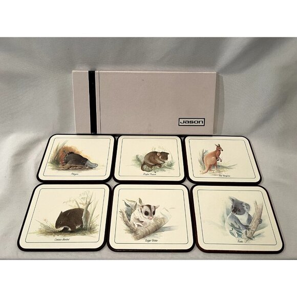 Jason Coasters Australian Animal Set 6 Cork Back Kangaroo Koala etc ORIGINAL BOX - Picture 4 of 11